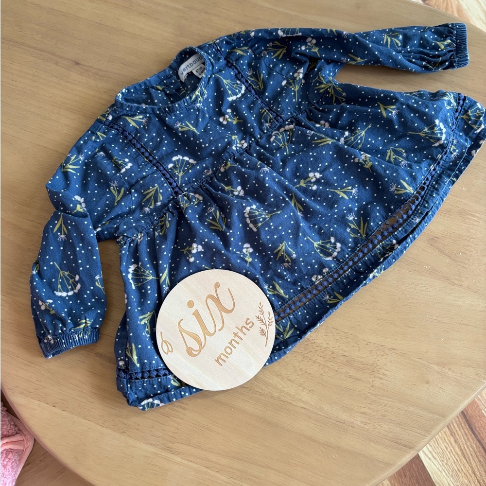 Navy Floral Baby Long Sleeve Shirt- 6 Months